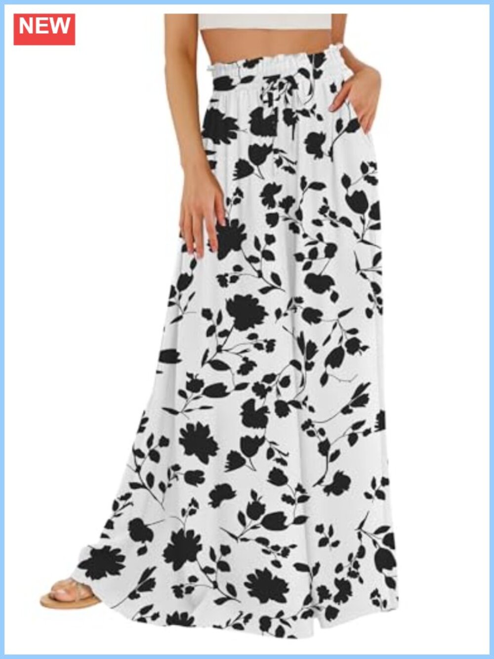 Wide Leg Palazzo Pants High Rise Flowy Boho Drawstring Summer Lounge Trousers